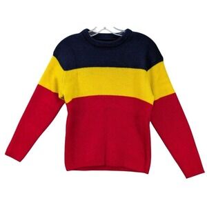 Vintage‎ Women's Sweater Chunky Knit Thick Black Yellow Red Stripe Retro Size S?